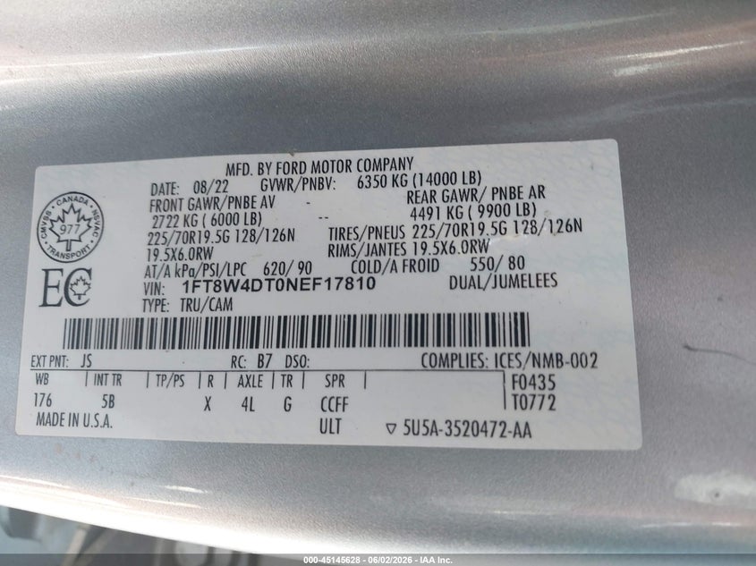 2022 Ford F450 VIN 1FT8W4DT0NEF17810 IAAI salvage auction — ENGINE DAMAGE, Bill Of Sale (Alaska), sold $29,750 on 2026-07-10 (photo 8)