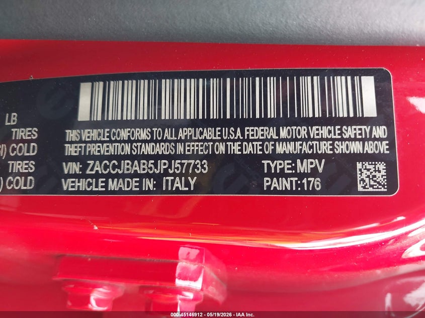 2018 Jeep Renegade VIN ZACCJBAB5JPJ57733 IAAI salvage auction — LEFT & RIGHT, Mv-907A (New York), sold $575 on 2026-07-16 (photo 9)