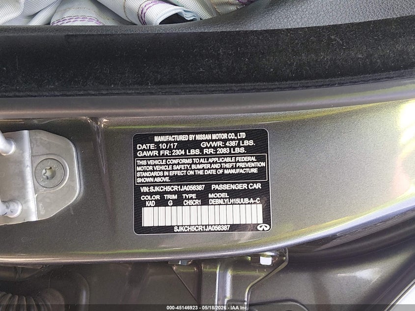 2018 Infiniti Qx30 VIN SJKCH5CR1JA056387 IAAI salvage auction — FRONT END, Salvage (New Mexico), sold $875 on 2026-07-13 (photo 9)