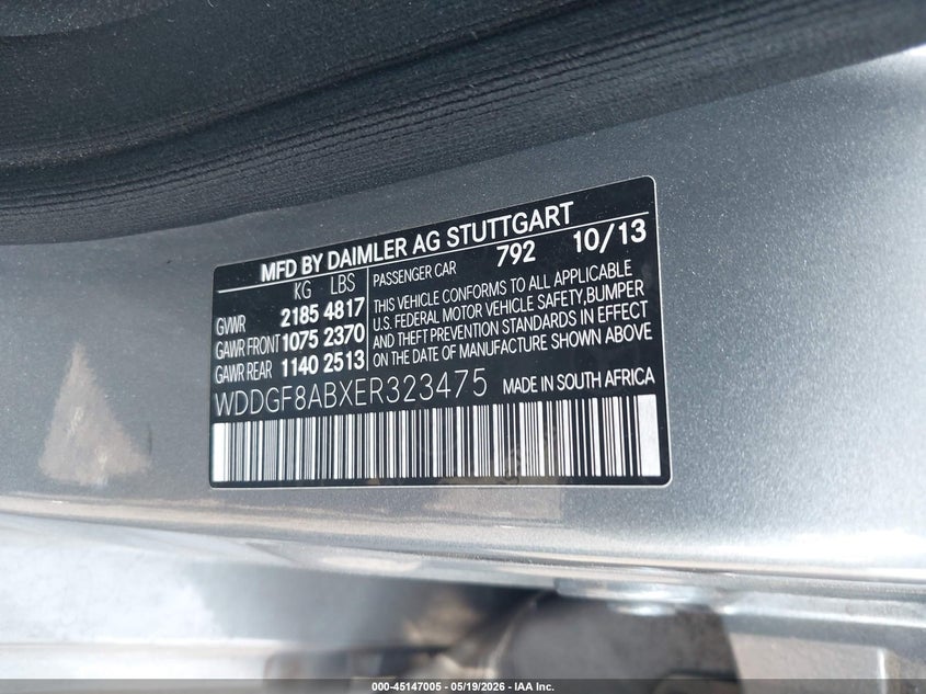 2014 Mercedes-benz C-klasse VIN WDDGF8ABXER323475 IAAI salvage auction — FRONT END, Salvage (New Jersey), sold $1,150 on 2026-07-29 (photo 9)