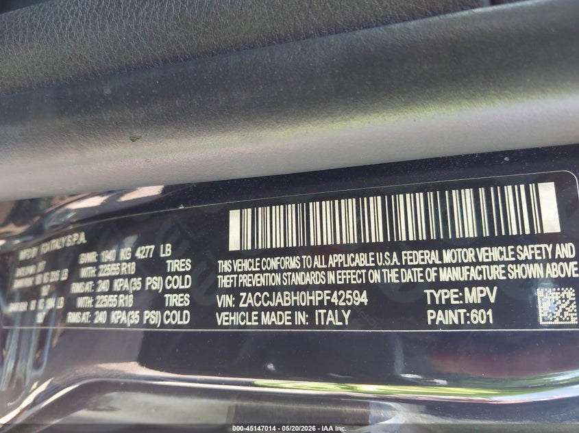 2017 Jeep Renegade VIN ZACCJABH0HPF42594 IAAI salvage auction — RIGHT SIDE, Salvage (Tennessee), sold $1,200 on 2026-08-12 (photo 9)