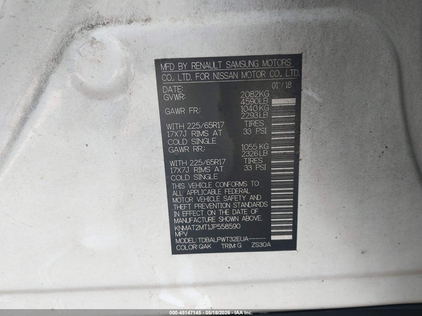 2018 Nissan Rogue sport VIN KNMAT2MT1JP558590 IAAI salvage auction — LEFT SIDE, Salvage (Alabama), sold $300 on 2026-07-15 (photo 9)