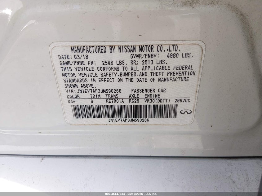 2018 Infiniti Q50 VIN JN1EV7AP3JM590266 IAAI salvage auction — FRONT END, Salvage (Louisiana), sold $1,850 on 2026-07-07 (photo 9)