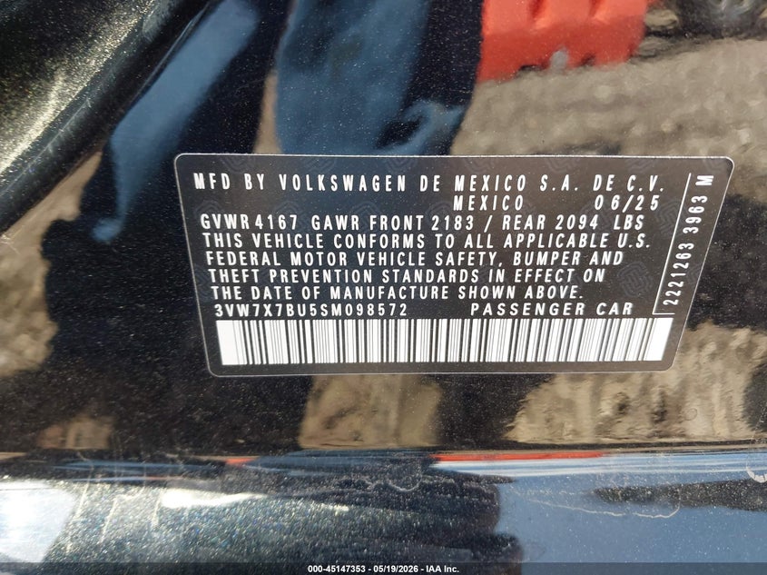 2025 Volkswagen Jetta VIN 3VW7X7BU5SM098572 IAAI salvage auction — LEFT SIDE, Salvage (Illinois), sold $7,275 on 2026-09-02 (photo 9)