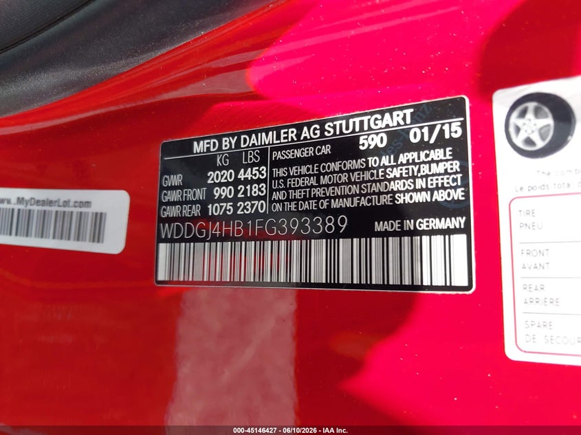 2015 Mercedes-benz C-klasse VIN WDDGJ4HB1FG393389 IAAI salvage auction — SIDE, Salvage (South Carolina), sold $2,750 on 2026-07-18 (photo 9)