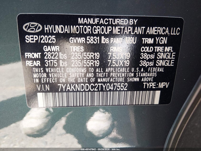 2026 Hyundai Ioniq 5 VIN 7YAKNDDC2TY047552 IAAI salvage auction — FRONT END, Salvage (Colorado), sold $7,000 on 2026-08-13 (photo 9)