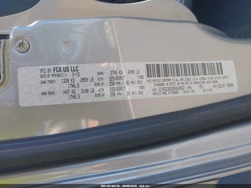 2016 Dodge Grand caravan VIN 2C4RDGBG2GR343567 IAAI salvage auction — NORMAL WEAR, SF97 (Virginia), sold $14,150 on 2026-07-22 (photo 9)