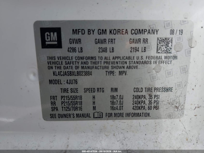 2020 Buick Encore VIN KL4CJASBXLB023884 IAAI salvage auction — RIGHT FRONT, Bill Of Sale (Hawaii), sold $125 on 2026-07-21 (photo 9)