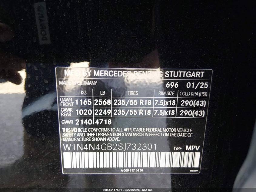 2025 Mercedes-benz Gla-klasse VIN W1N4N4GB2SJ732301 IAAI salvage auction — LEFT REAR, Salvage Title, sold $17,100 on 2026-07-28 (photo 9)