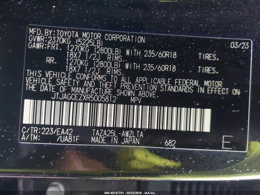 2024 Lexus Nx VIN JTJAGCEZXR5005812 IAAI salvage auction — FRONT END, Salvage - 75% Or Less (Maryland), sold $14,175 on 2026-07-15 (photo 9)