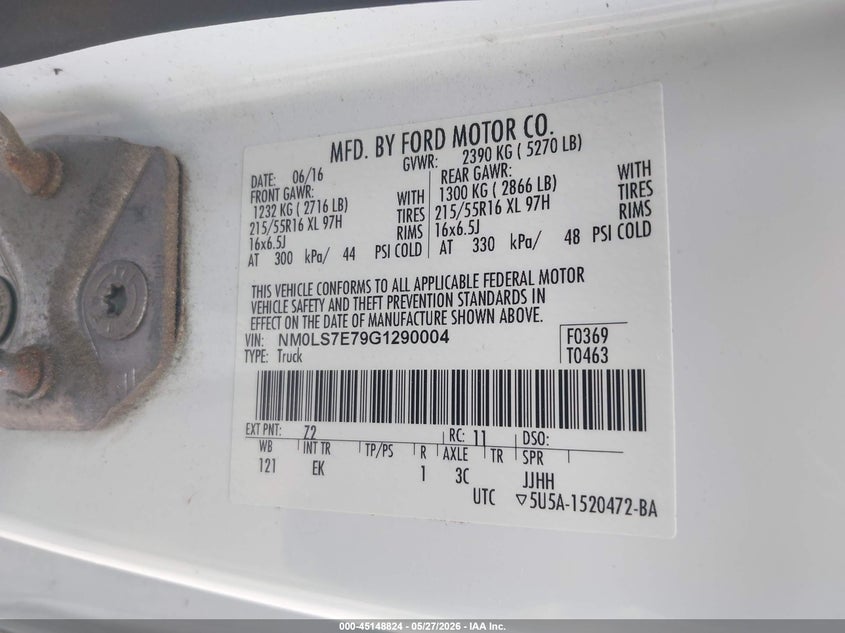 2016 Ford Transit VIN NM0LS7E79G1290004 IAAI salvage auction — FRONT END, Salvage Title, sold $450 on 2026-07-23 (photo 9)