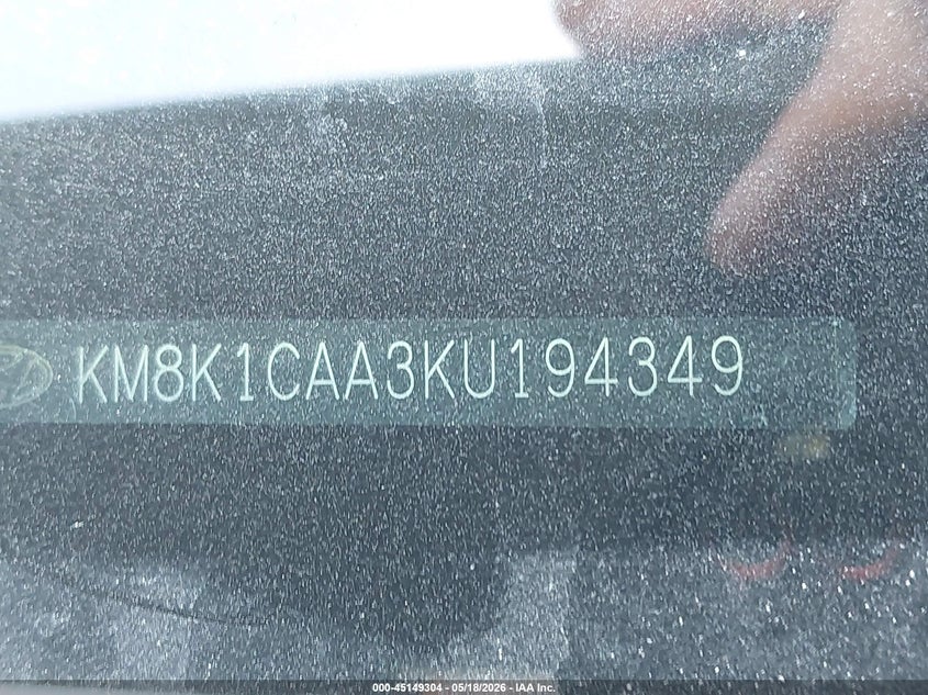 2019 Hyundai Kona VIN KM8K1CAA3KU194349 IAAI salvage auction — REAR END, Salvage (Ohio), sold $1,950 on 2026-07-29 (photo 9)