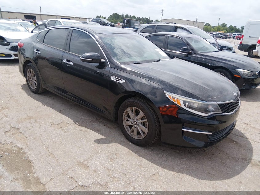 2018 Kia Optima VIN 5XXGT4L34JG215772 IAAI salvage auction — LEFT SIDE, Original (Texas), sold $1,875 on 2026-07-22 (photo 1)