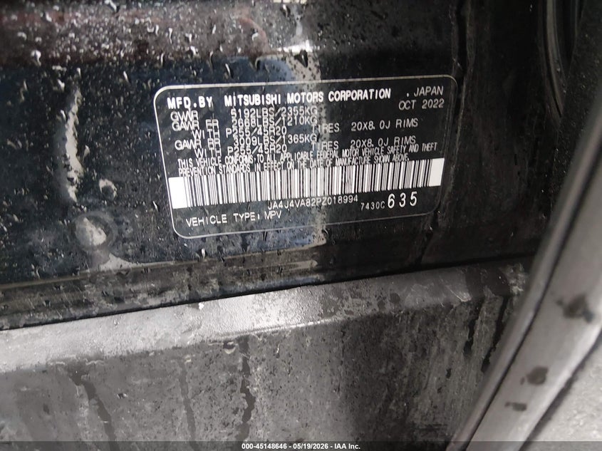 2023 Mitsubishi Outlander VIN JA4J4VA82PZ018994 IAAI salvage auction — SIDE, Salvage (Missouri), sold $9,700 on 2026-07-24 (photo 9)