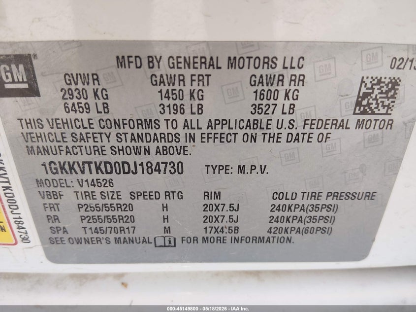 2013 Gmc Acadia VIN 1GKKVTKD0DJ184730 IAAI salvage auction — LEFT FRONT, Salvage (Kansas), sold $25 on 2026-07-10 (photo 9)