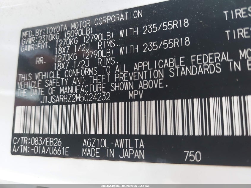 2021 Lexus Nx VIN JTJSARBZ2M5024232 IAAI salvage auction — FRONT END, Salvage (Ohio), sold $9,300 on 2026-07-27 (photo 9)