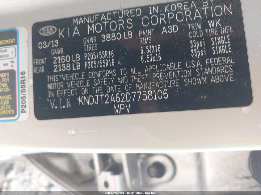 2013 Kia Soul VIN KNDJT2A62D7758106 IAAI salvage auction — FRONT END, Salvage Title, sold $200 on 2026-07-22 (photo 9)