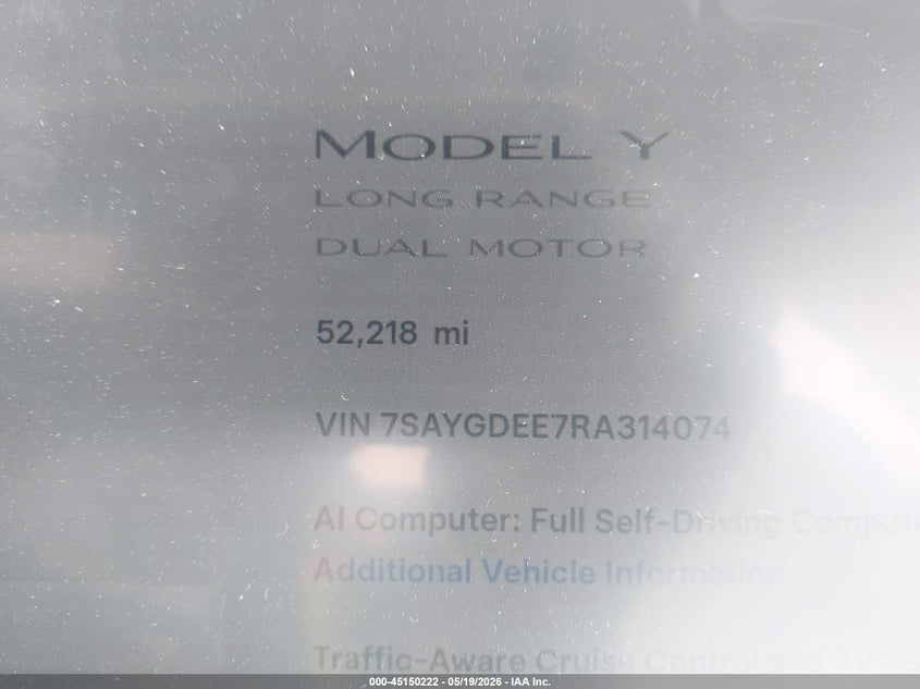 2024 Tesla Model y VIN 7SAYGDEE7RA314074 IAAI salvage auction — FRONT & REAR, Junk Bill Of Sale Mv2459 (Wisconsin), sold $7,950 on 2026-07-16 (photo 7)