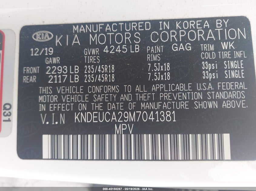 2021 Kia Seltos VIN KNDEUCA29M7041381 IAAI salvage auction — FRONT END, Rebuildable (Florida), sold $3,050 on 2026-07-23 (photo 9)