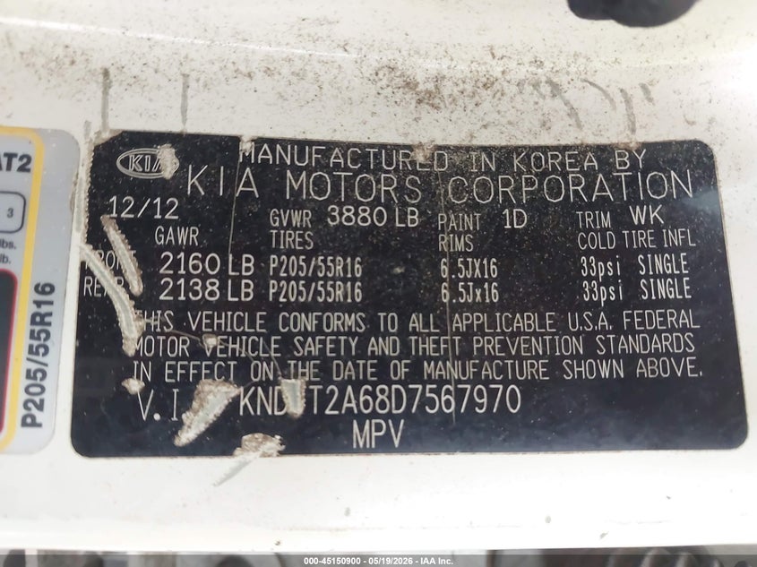 2013 Kia Soul VIN KNDJT2A68D7567970 IAAI salvage auction — REAR END, Salvage (Texas), sold $775 on 2026-07-07 (photo 9)