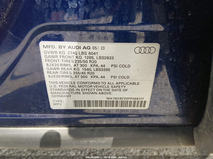 2023 Audi Q4 e-tron VIN WA1M2BFZ6PP068117 IAAI salvage auction — FRONT END, Salvage (Louisiana), sold $6,800 on 2026-07-18 (photo 9)