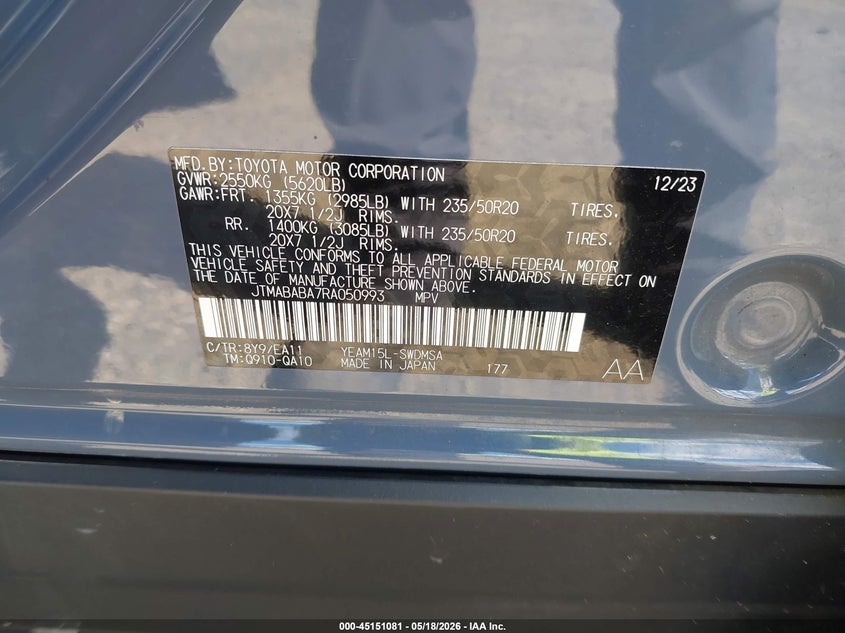 2024 Subaru Solterra VIN JTMABABA7RA050993 IAAI salvage auction — RIGHT SIDE, Bill Of Sale (Washington), sold $9,575 on 2026-07-16 (photo 9)