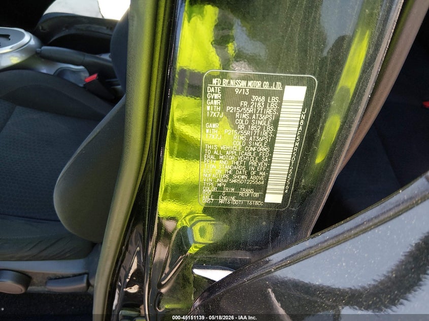 2013 Nissan Juke VIN JN8AF5MR5DT225564 IAAI salvage auction — LEFT FRONT, Clear (Virginia), sold $650 on 2026-07-17 (photo 9)