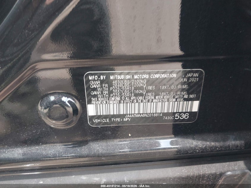 2022 Mitsubishi Eclipse cross VIN JA4ATWAA6NZ018814 IAAI salvage auction — LEFT SIDE, Original (Texas), sold $6,550 on 2026-07-22 (photo 9)