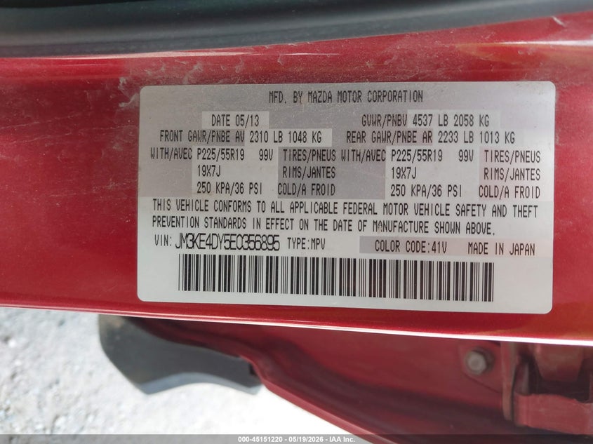 2014 Mazda Cx-5 VIN JM3KE4DY5E0356895 IAAI salvage auction — FRONT END, Salvage (Montana), sold $1,950 on 2026-07-08 (photo 9)