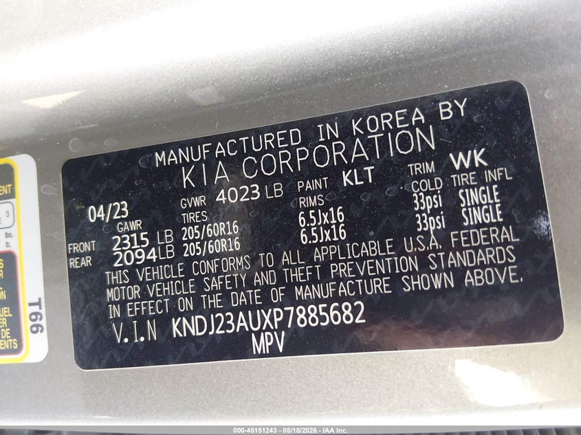 2023 Kia Soul VIN KNDJ23AUXP7885682 IAAI salvage auction — RIGHT SIDE, Salvage (Nevada), sold $2,400 on 2026-07-24 (photo 9)