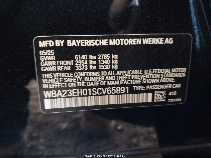 2025 BMW 7er VIN WBA23EH01SCV65891 IAAI salvage auction — FRONT END, Salvage (Arizona), sold $53,750 on 2026-08-10 (photo 9)