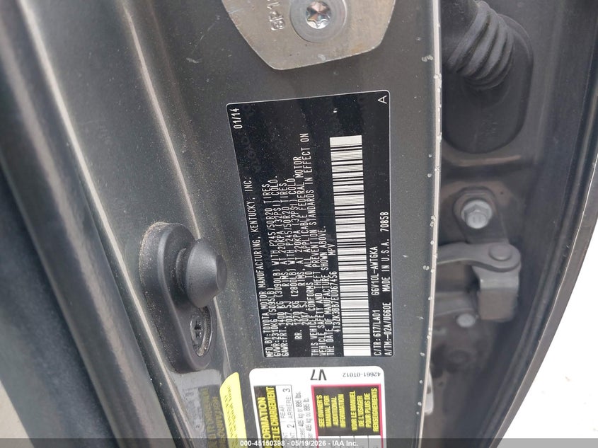 2014 Toyota Venza VIN 4T3ZK3BB7EU067456 IAAI salvage auction — RIGHT SIDE, Original (Texas), sold $1,050 on 2026-07-29 (photo 9)