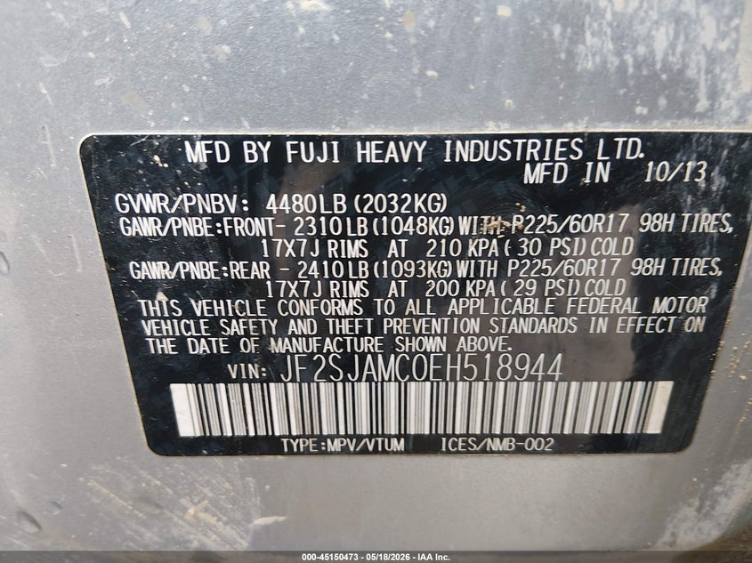 2014 Subaru Forester VIN JF2SJAMC0EH518944 IAAI salvage auction — FRONT END, Salvage (Montana), sold $1,350 on 2026-07-08 (photo 9)