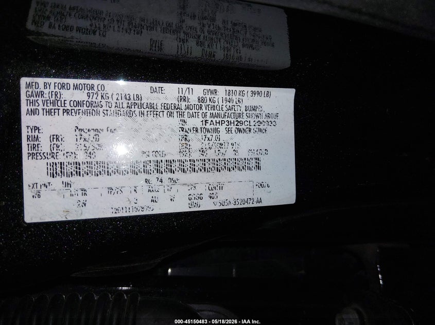 2012 Ford Focus VIN 1FAHP3H29CL290933 IAAI salvage auction — FRONT END, Salvage (Oregon), sold $125 on 2026-07-09 (photo 9)