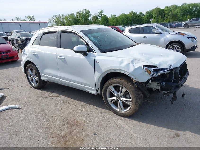 2024 Audi Q3 VIN WA1DECF31R1124155 IAAI salvage auction — FRONT & REAR, Mv-907A (New York), sold $4,775 on 2026-07-14 (photo 1)