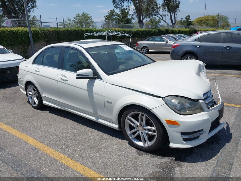 2012 Mercedes-benz C-klasse VIN WDDGF4HBXCA681962 IAAI salvage auction — FRONT & REAR, Salvage (California), sold $1,000 on 2026-07-14 (photo 1)