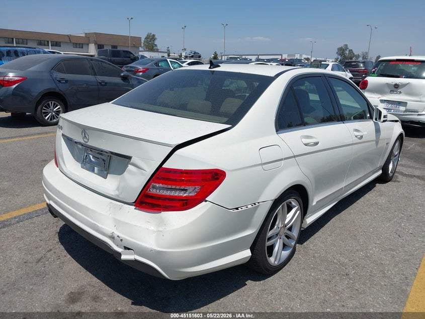 2012 Mercedes-benz C-klasse VIN WDDGF4HBXCA681962 IAAI salvage auction — FRONT & REAR, Salvage (California), sold $1,000 on 2026-07-14 (photo 4)