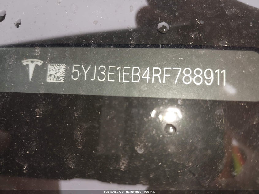 2024 Tesla Model 3 VIN 5YJ3E1EB4RF788911 IAAI salvage auction — HAIL, Clear (Missouri), sold $17,600 on 2026-07-23 (photo 9)