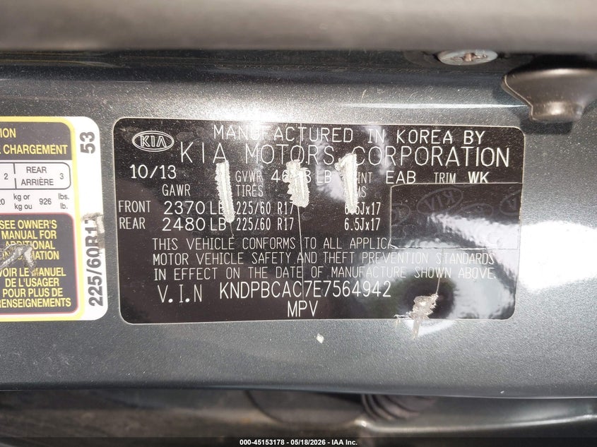 2014 Kia Sportage VIN KNDPBCAC7E7564942 IAAI salvage auction — NORMAL WEAR, Clear (Montana), sold $1,500 on 2026-07-13 (photo 9)