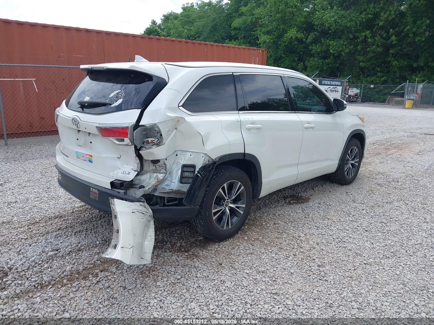 2016 Toyota Highlander VIN 5TDKKRFH2GS155435 IAAI salvage auction — RIGHT REAR, Salvage (Kentucky), sold $7,500 on 2026-07-28 (photo 4)