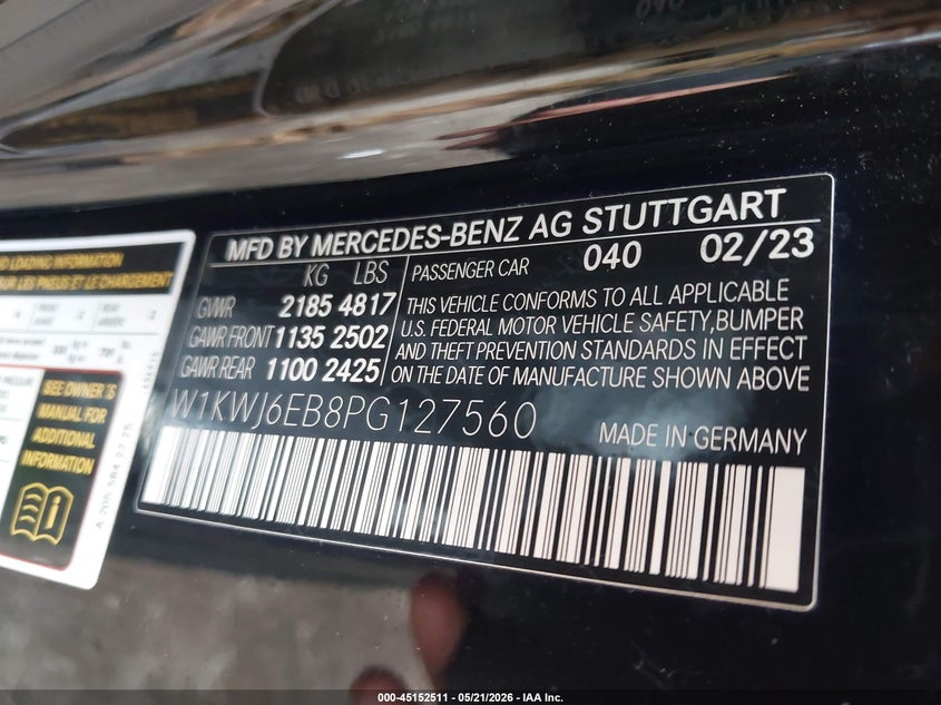 2023 Mercedes-benz VIN W1KWJ6EB8PG127560 IAAI salvage auction — ALL OVER, Salvage (Massachusetts), sold $14,600 on 2026-07-16 (photo 9)