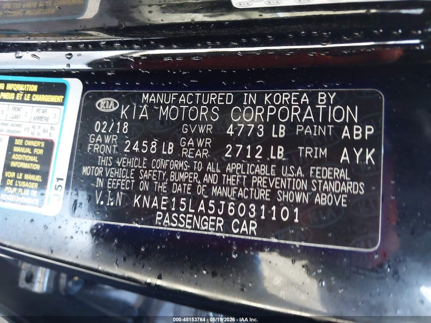2018 Kia Stinger VIN KNAE15LA5J6031101 IAAI salvage auction — UNKNOWN, Rebuildable (Florida), sold $2,900 on 2026-07-24 (photo 9)