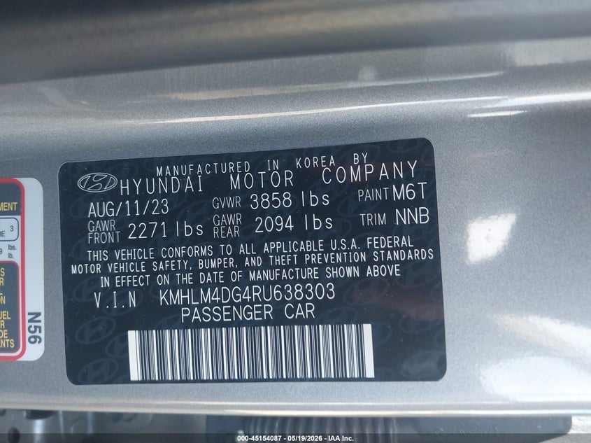 2024 Hyundai Elantra VIN KMHLM4DG4RU638303 IAAI salvage auction — FRONT END, Salvage (Virginia), sold $2,250 on 2026-07-14 (photo 9)