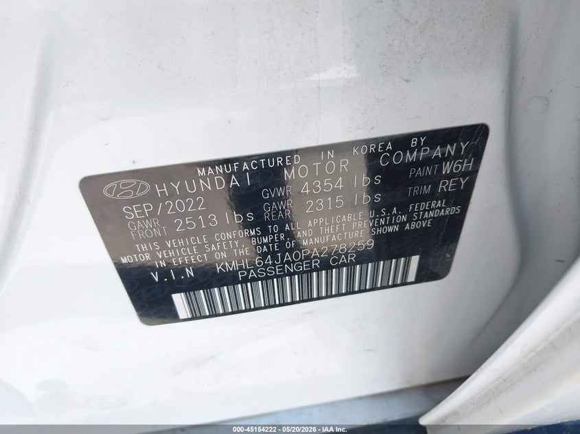 2023 Hyundai Sonata VIN KMHL64JA0PA278259 IAAI salvage auction — SIDE, Salvage (Iowa), sold $3,450 on 2026-07-25 (photo 9)