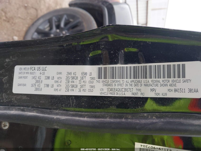 2018 Jeep Grand cherokee VIN 1C4RJEAG6JC391717 IAAI salvage auction — SIDE, Salvage (Texas), sold $2,150 on 2026-07-18 (photo 9)