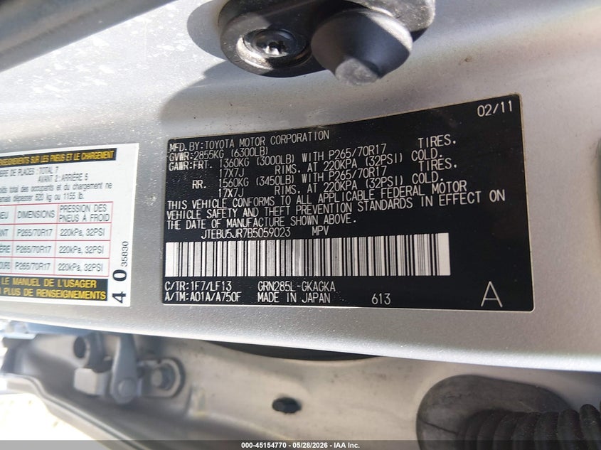 2011 Toyota 4runner VIN JTEBU5JR7B5059023 IAAI salvage auction — FRONT END, Salvage (Tennessee), sold $6,900 on 2026-07-08 (photo 9)