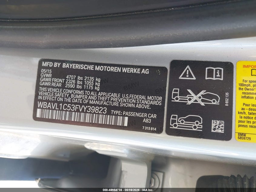 2015 BMW X1 VIN WBAVL1C53FVY39823 IAAI salvage auction — LEFT FRONT, Salvage (Idaho), sold $325 on 2026-07-22 (photo 9)