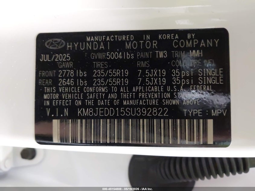 2025 Hyundai Tucson VIN KM8JEDD15SU392822 IAAI salvage auction — FRONT END, Salvage Title, sold $9,400 on 2026-07-12 (photo 9)