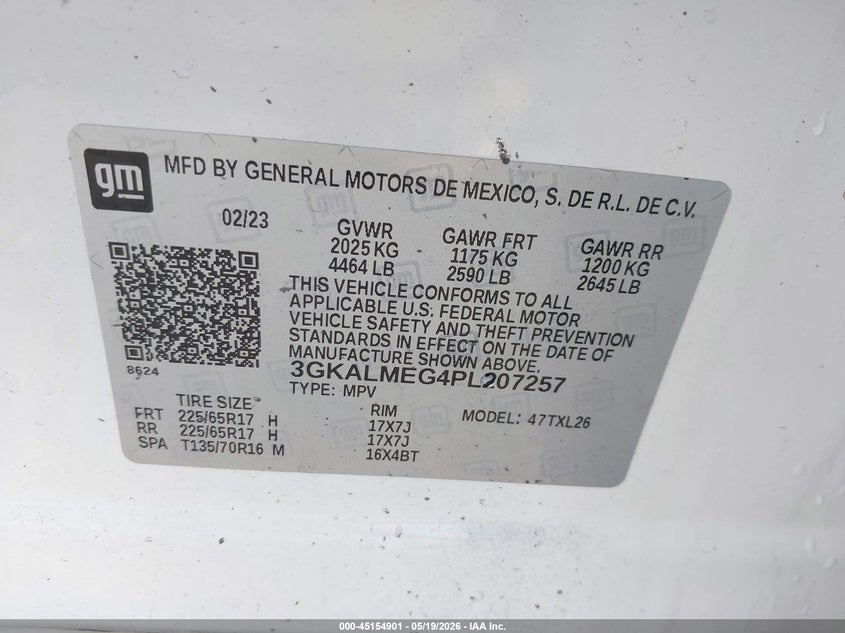 2023 Gmc Terrain VIN 3GKALMEG4PL207257 IAAI salvage auction — FRONT & REAR, Salvage Title, sold $4,750 on 2026-09-05 (photo 9)