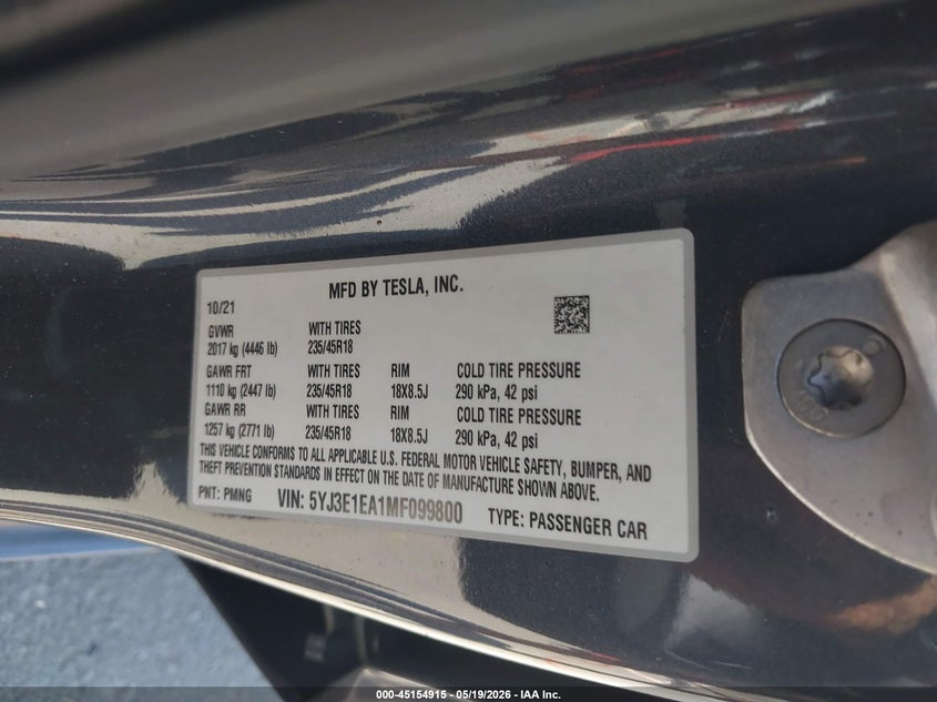2022 Tesla Model y VIN 7SAYGAEE8NF380998 IAAI salvage auction — FRONT END, Salvage (Idaho), sold $10,750 on 2026-07-09 (photo 9)